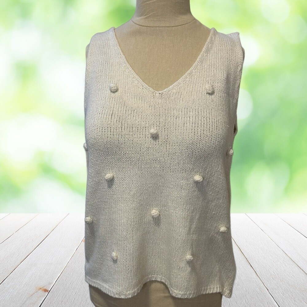 Vintage Y2K Bobble Knit Sweater Shell Sleeveless White Textured Tank Fits Size M